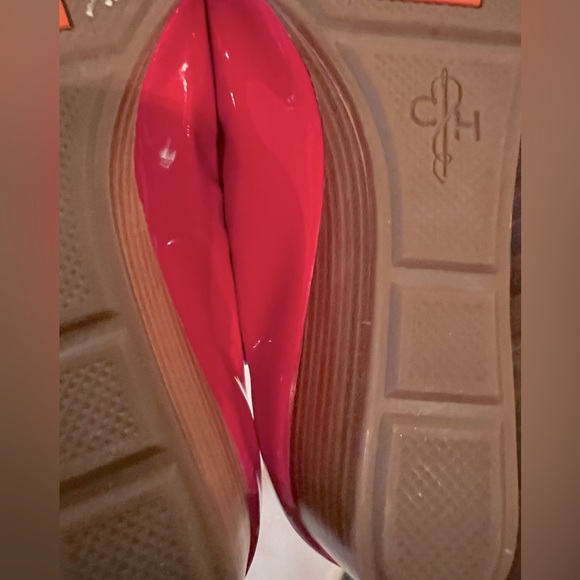 New Cole Haan Hot Pink Patent Leather Peeptoe 1 inch Wedges 7.5 - Picture 9 of 10
